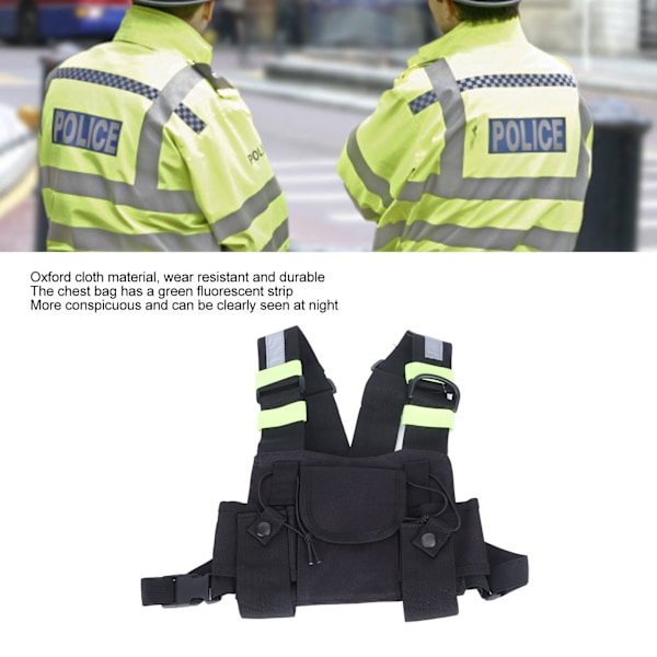 Walkie Talkie Brystpose Grønn Fluorescerende Stripe Justerbar Brystsele Universal for 2-veis Radio