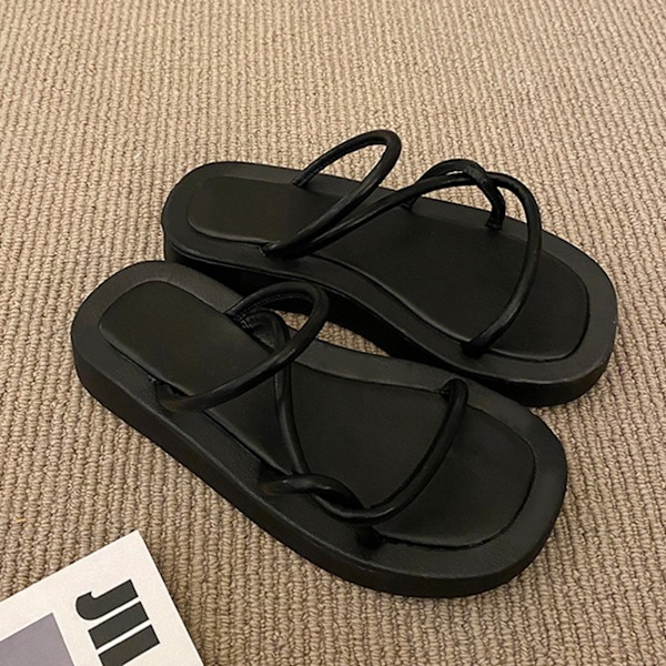 Kvindes Platform Slidesandal Anti-Skridsikker Tyk Sål Enkel Mode Kvinder Sommer Strand Tøfler til Hjem Fest Sort 36