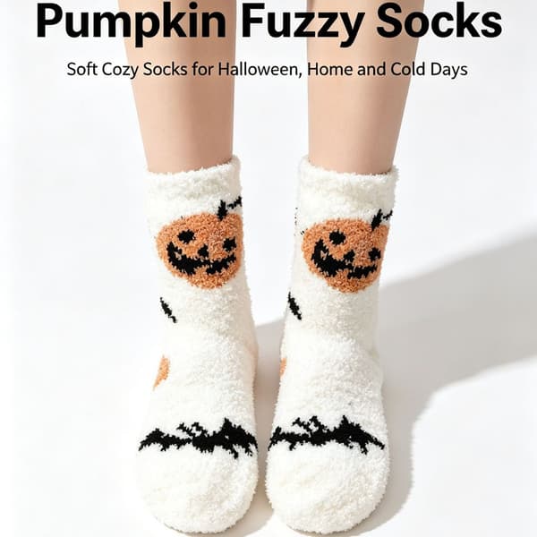 5 par fluffy Halloween-sokker til kvinder med festlige designs af græskar, spøgelser og hekse