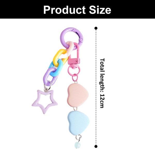 2 kpl värikkäitä laukkucharmeja, sydämen tupsuava avaimenperä, auton avaimenperä