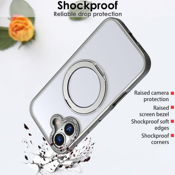 360° Roterbart Magnetisk Ring Telefoncover til iPhone 14 Pro, Stødresistent Beskyttelsescover (Grå) Gray iPhone 14 Pro