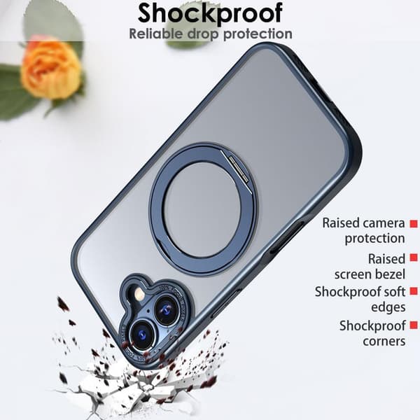360° roterbart magnetisk ringtelefondeksel til iPhone 15 Pro, støtsikkert beskyttelsesdeksel (blått) Blue iPhone 15 Pro