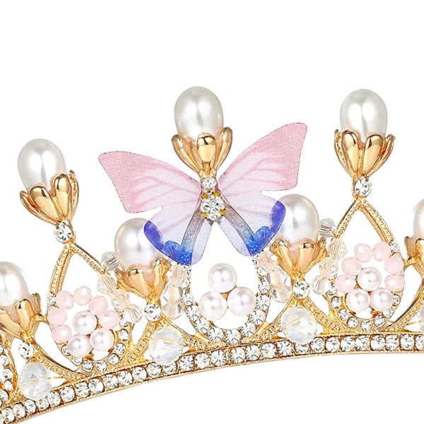 Prinsesse tiaraer for jenter, gullkrone med rhinestone perlerumpe