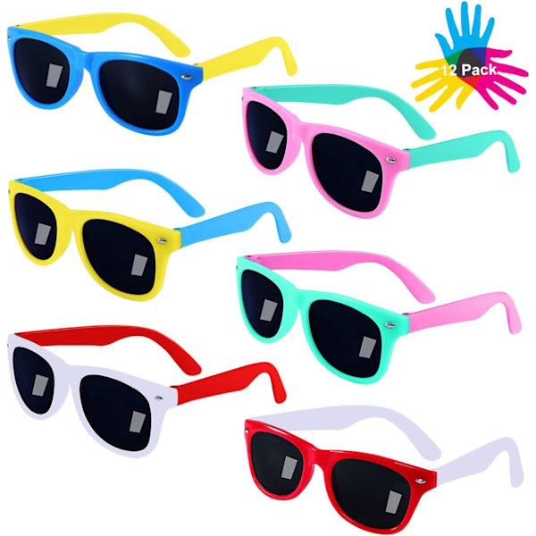 Barnesolbriller Party Favors i bulk, 12Pack Neon Solbriller for barn, gutter og jenter, Summer Beach, Pool Party Favors, Morsomme gaver, Party Leker, Goody