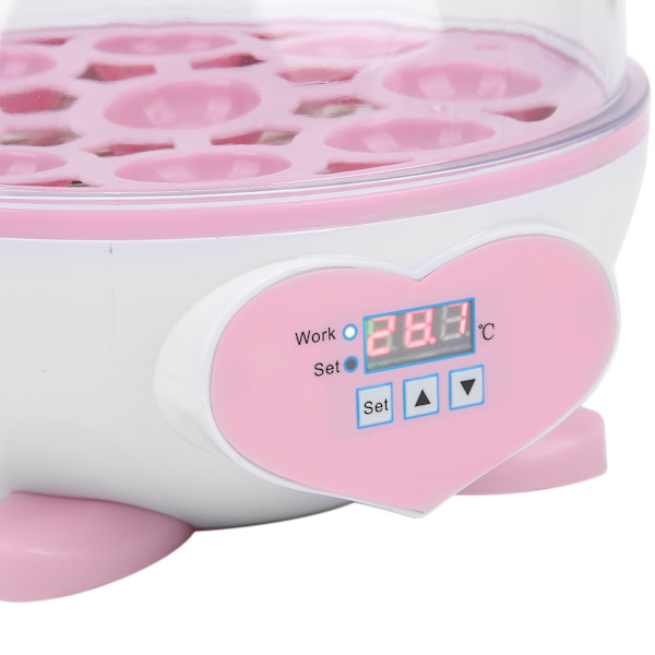 Halvautomatisk Inkubator Hushåll Liten 9 Ägg Inkubator för Kyckling Anka Fågel Duva Vaktel 110-240V(Rosa EU-kontakt)