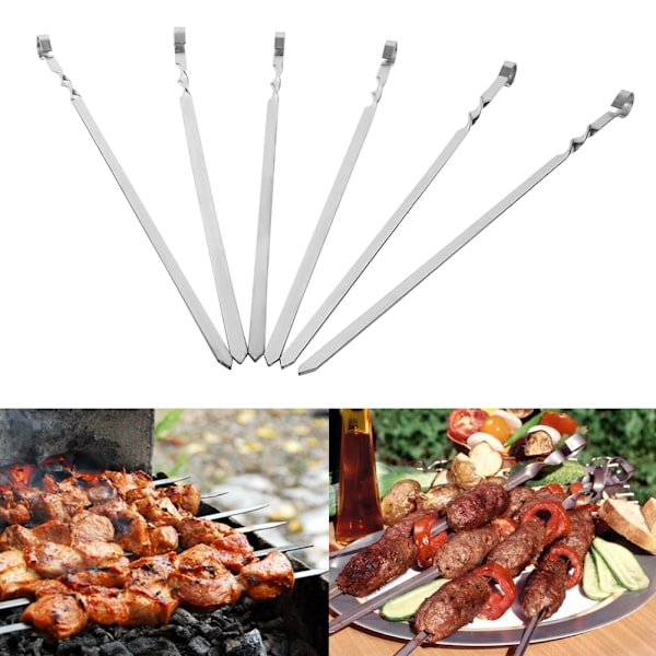 6 stk. 50 cm Lange BBQ Grillspyd af Rustfrit Stål Kebab Spid