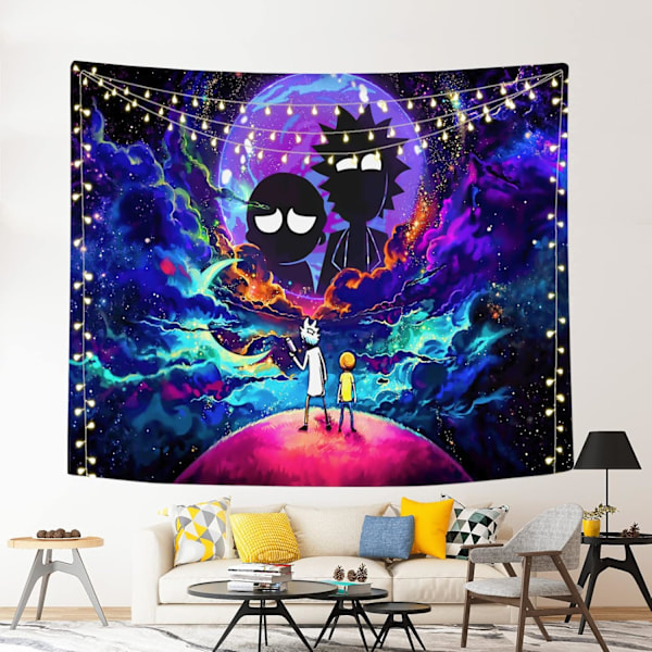 Trippy Blacklight Dödskalle Gobeläng, Stjärnklar Galax Mönster Mandalas Måne Design UV-Reaktiv Design, Högkvalitativ Polyester Mjuk Hållbar Lättviktig,