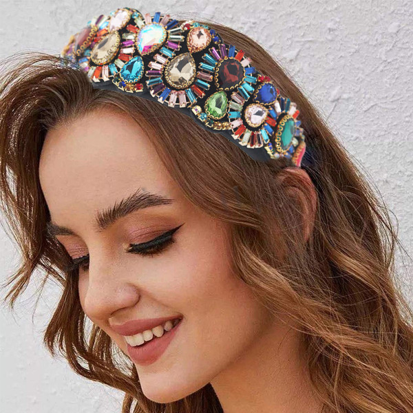 Barock kristall utsmyckat hårband Bejeweled brett sammetshuvud
