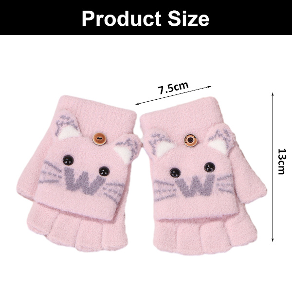 2 st vinterstickade handskar för barn, ullförtjockade handskar, öppna fingerfliphandskar för barn