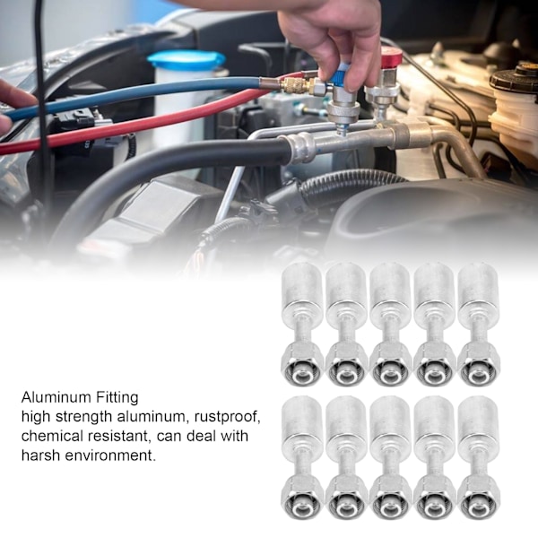 10 stk. Airconditionsslangefitting R134 med 3/8 tommer ærme 180 grader til biler, lastbiler og ingeniørkøretøjer