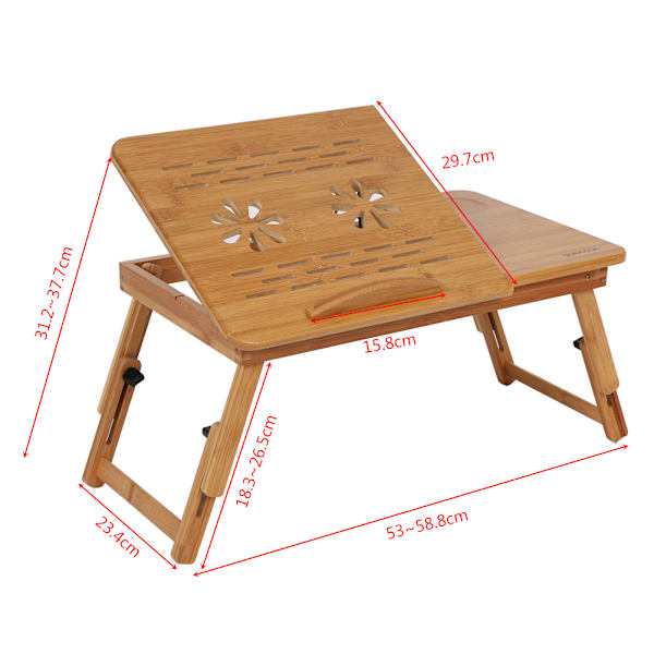 Foldbar Bambus Laptop Bord Bord Justerbar Morgenmad Seng Serveringsbakke