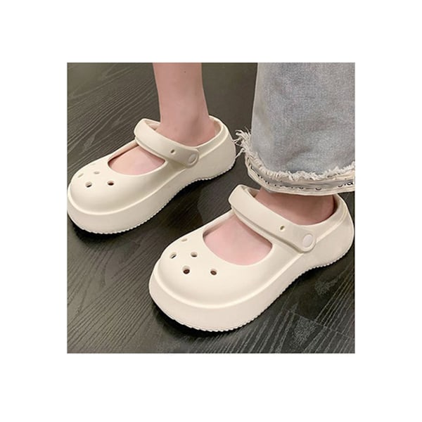 Women Sandals Fashion Cute Rounded Toe Thicker Soles Breathable Holes Lightweight Summer Slippers for Outdoor Beach White 38-39