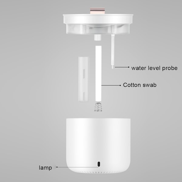 Luftfukter med 7 fargede LED-lys, USB-lading, for hjem, kontor og skrivebord, hvit