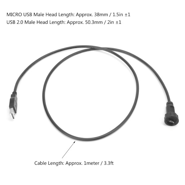Vattentät USB-kontakt IP67 MICRO USB2.0 hane med kabelkontakt E10MCTAM/U2AM (1 meter)