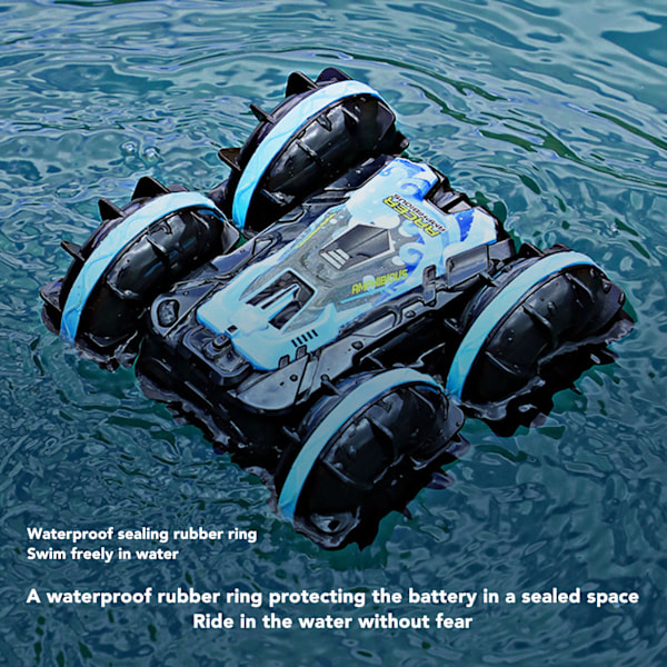 2,4 GHz Amfibio Stunt RC-auto Vedenkestävä Sähköinen Langaton Amfibio Kaukosäädöllä Auto Sininen