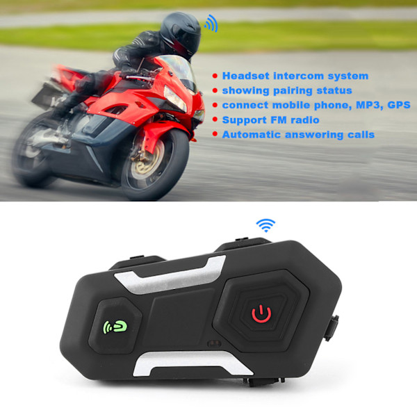 Bluetoothhjälm Intecom Trådlös Hörlurs-Högtalare Motorcykelheadset 1200m FM Handsfree Motortillbehör