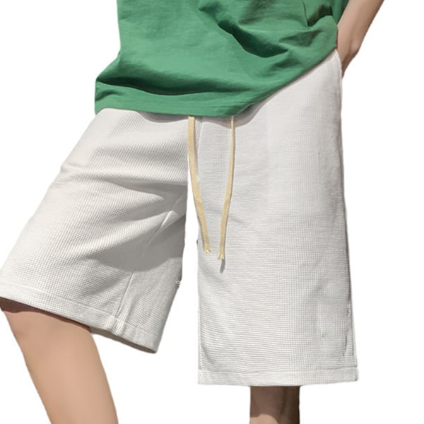 Män Drawstring Shorts Bokstavstryck Mjuk Hudvänlig Andningsbar Män Lösa Shorts för Semesterfest Vit XL