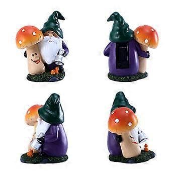 Havegnom Statue Udendørs Gnome Holder Svampefigur Indbygget Solcellelys