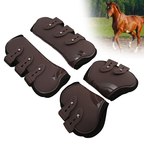 4 st Hästbensskydd Fram & Bak PU Neopren Häst Senor Skydd Hästskyddsutrustning (Brun Fram & Bak Set M)