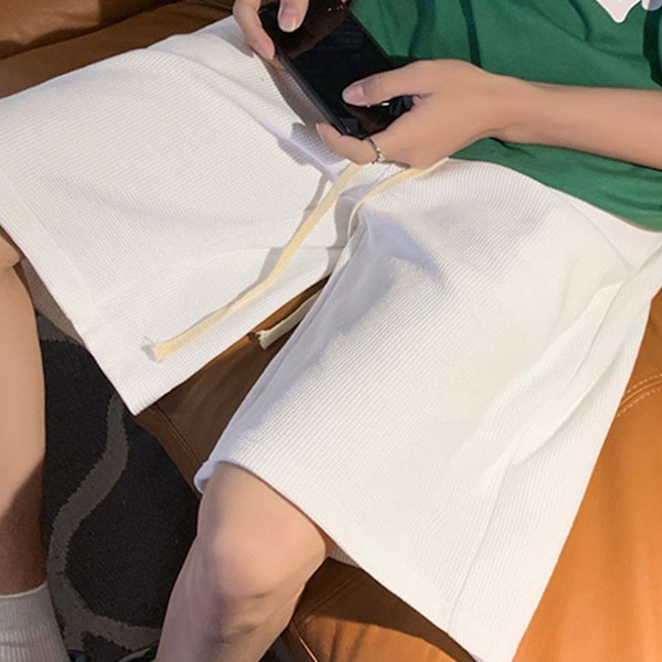 Män Drawstring Shorts Bokstavstryck Mjuk Hudvänlig Andningsbar Män Lösa Shorts för Semesterfest Vit XL