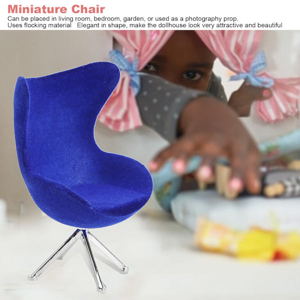 Miniatyrstol Mini Flocking Sofa Møbelmodell Dekorasjon 1:12 Dukkehus Tilbehør Blå