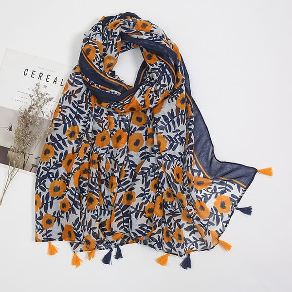 Lättviktig blommig tryckt scarf för kvinnor Höst Vinter Mode Fransad sjal