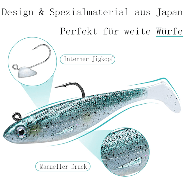TRUSCEND Fiskelokk Gummi Fisk Kunstig Agn Gummi Agn Sett Fiske Fiske Ørret Zander og Abbor Agn Jig Hoder, BKK/VMC kroker, japansk