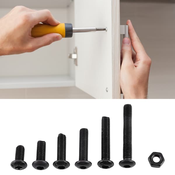 250 stk. M3 Sorte Legeret Stål Hex Socket Skruer Bolt Med Hex Møtrikker Sortiment (Knaphoved)