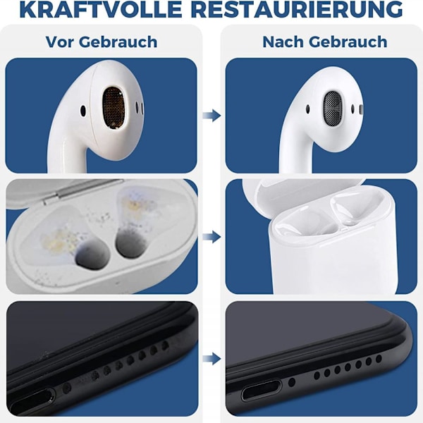 Rengöringskompis för hörlurar, 4-i-1 Uppgraderad Design Bärbar Desinficerare för Hörlurar, Telefoner, Bärbara Datorer och Mer, Inklusive Flocksvamp, Metallspets,