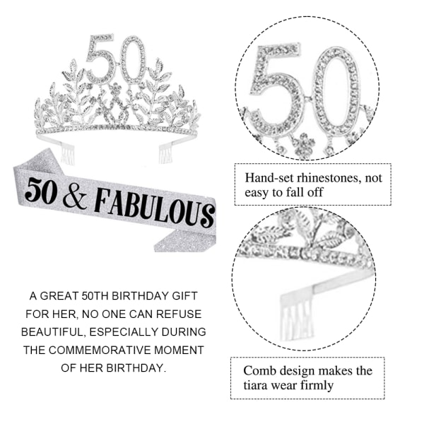 50th Birthday Sash and Crown hårband för kvinnor, Birthday Crown