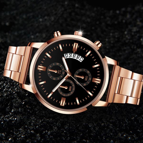 Herre Quartz Kalender Ur Rund Urskive Stålbælte Armbåndsur Sølv Sort