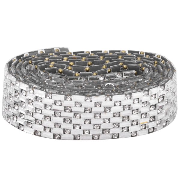100 cm Tiheä Rhinestone-ketju Kuumakiinnitys Lasikristalli Nauha Vaatemekko Pussin Koristelu Valkoinen 2 cm 8 Rivistä