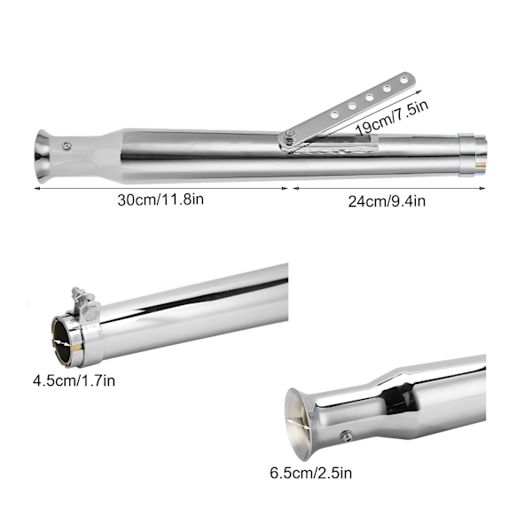 45mm/1.8 tum Motorcykel Avgassrör Universal Modifierat Avgassrör med Universal Glidande Fäste Silver