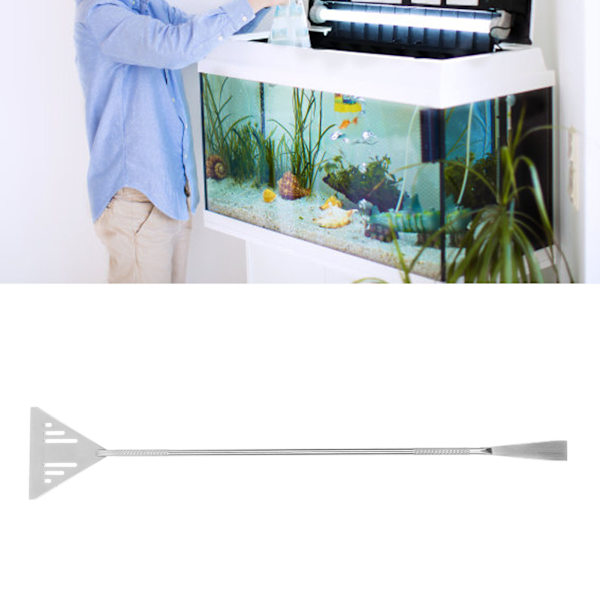 Akvariumsskrapa i Rostfritt Stål Multifunktionell Långhandtag Algsskrapa Glasskrapa för Fiskar