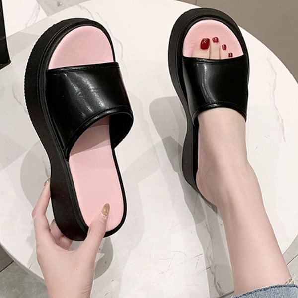 Alustasandaalit Pehmeä Pohja Luistamaton Mukava Slip On Sandaalit Kotiin Rannalle Ostoksille Musta 38