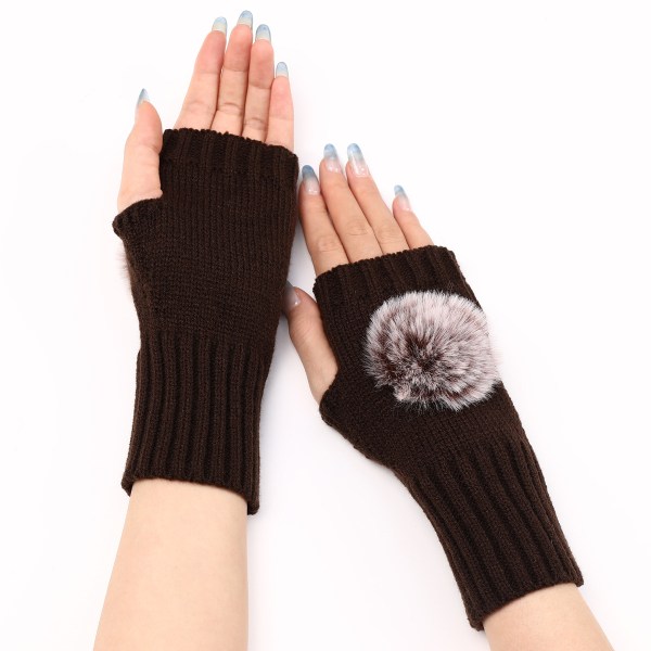 Fingerlösa varma handskar med tumhål Mysiga hårbollshandskar Kni