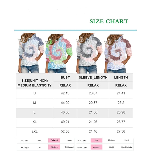 Kvinner Uformelle hettegensere med lange armer Løs tie Dye Colorblock-svetter