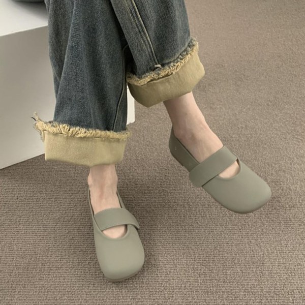 Naisten kengät leveällä hihnalla, yksinkertainen, tyylikäs, tyylikäs, liukumaton, pehmeä pohja, retro-ballerina, lahja, vaaleansininen 36