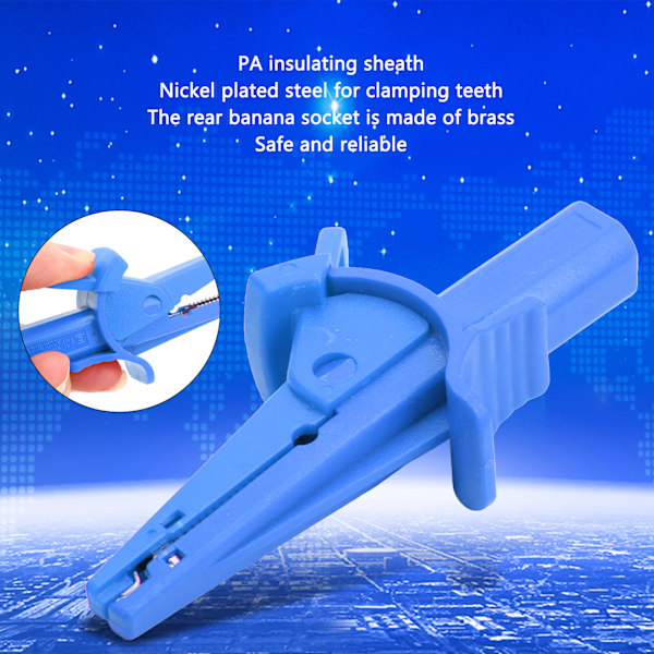 Isoleret Testklemme Sikker 20mm Åbning Strømtestklemme med 4mm Bananstik til Bil Lastbiler Elektriske Projekter Blå