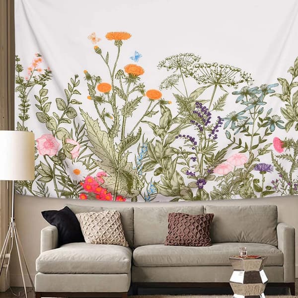 Elegant Blomsterkant Urter Gobelin, Tidløst Design For Ethvert Rom (150X130Cm)