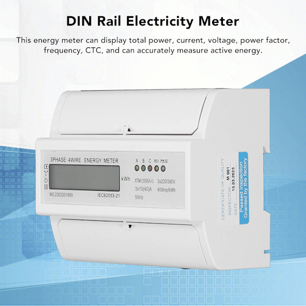 Elmätare 3-fas 4-trådig LCD Eltester DIN-skena Ström Spänning Effektmätare 3x220V/380V
