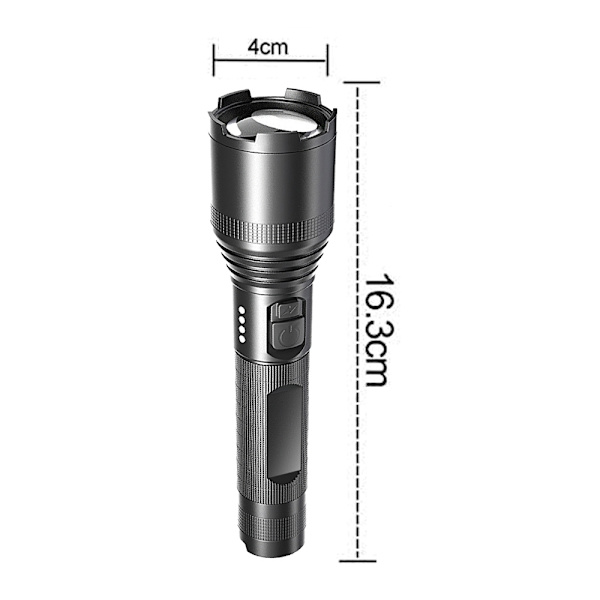 LED-lommelygte med zoom, batteri og USB-kabel til vandreture