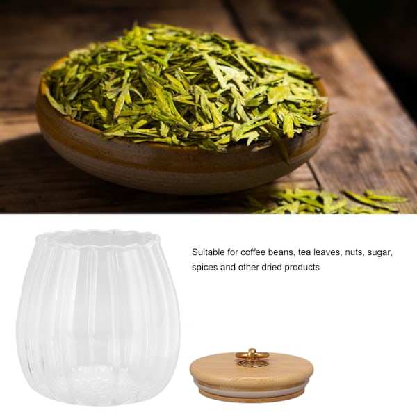 Mångsidiga Förvaringsglasburkar med Bambulock, Lufttät Försegling för Matkonservering, Klar Blommönsterdesign för Enkel Övervakning, Idealisk för Kaffe, Te,