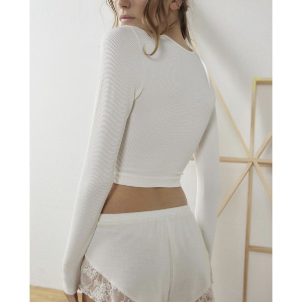 Smal V-ringad Knapp Fram Tank Kort Modell Långärmad Knapp Fram Camisole Tank för Vardagslivet Vit M