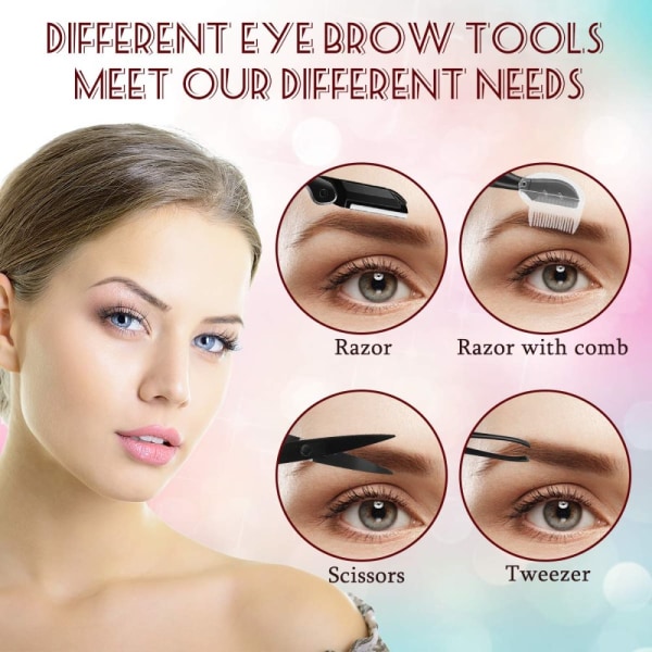 Eyebrow Razor, 11 i 1 Eyebrow Kit, Multipurpose Exfoliating Tool Face Razors til kvinder, inklusive ansigtstrimmer barbermaskine, øjenbrynsbørste, saks,