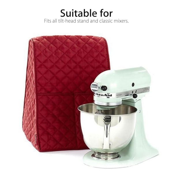 Quiltat tygdammskydd för KitchenAid 3,5-6Qt mixer, skyddande överdrag med sidofickor för förvaring, kompatibelt stativmixeröverdrag lätt att rengöra vatten