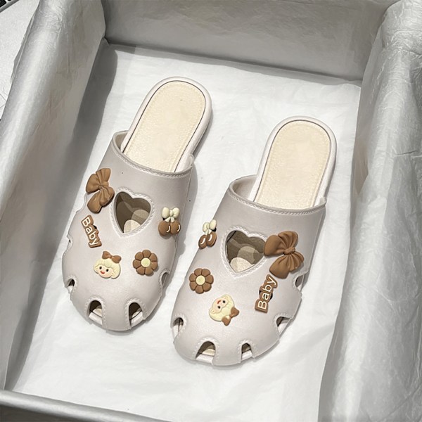 Kvinders Sommer Slippers PVC Rund Hul Ud Slip On Sko Behagelig Foring Ultral Blød til Sommer Beige 36-37 Størrelse