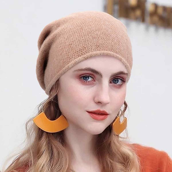Kashmir slouchy strikket skullcap for kvinner om vinteren Myk varm woo