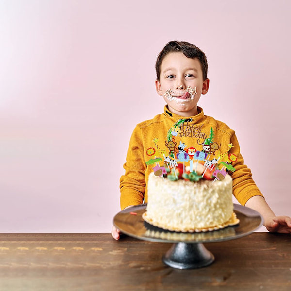 Safariinspirerade Cupcake-dekorationer, Klara Färger, Exotiska Djur Tårtdekorationer Inklusive Lejon Elefanter, Giftfria, Lämpliga för Födelsedagstårtor,