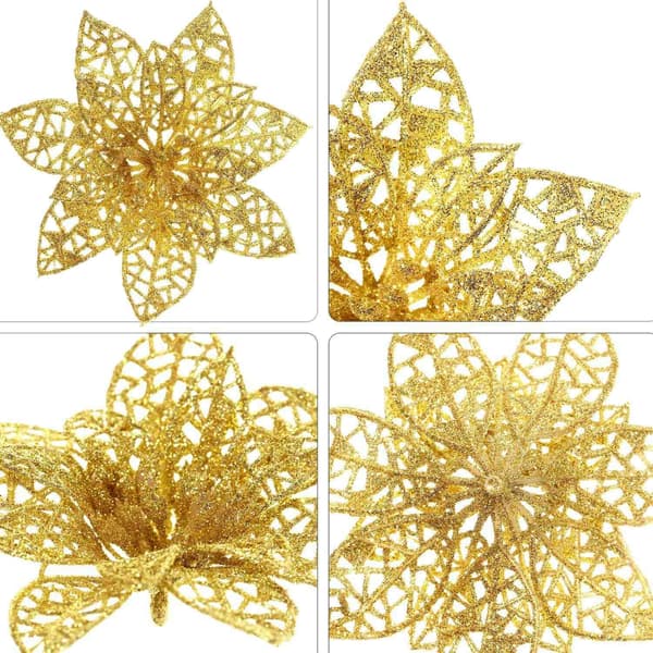 24 st Glitter Julstjärna Julgransprydnad Julblomma Dekor Prydnad